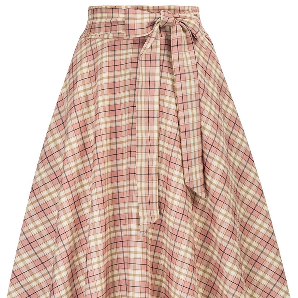 NWT Belle Poque retro vintage pink plaid high waisted skirt with pockets
